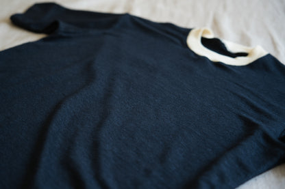 アイリッシュリネンリンガーT/Irish Linen Ringer T/Midnight Navy - Ecru