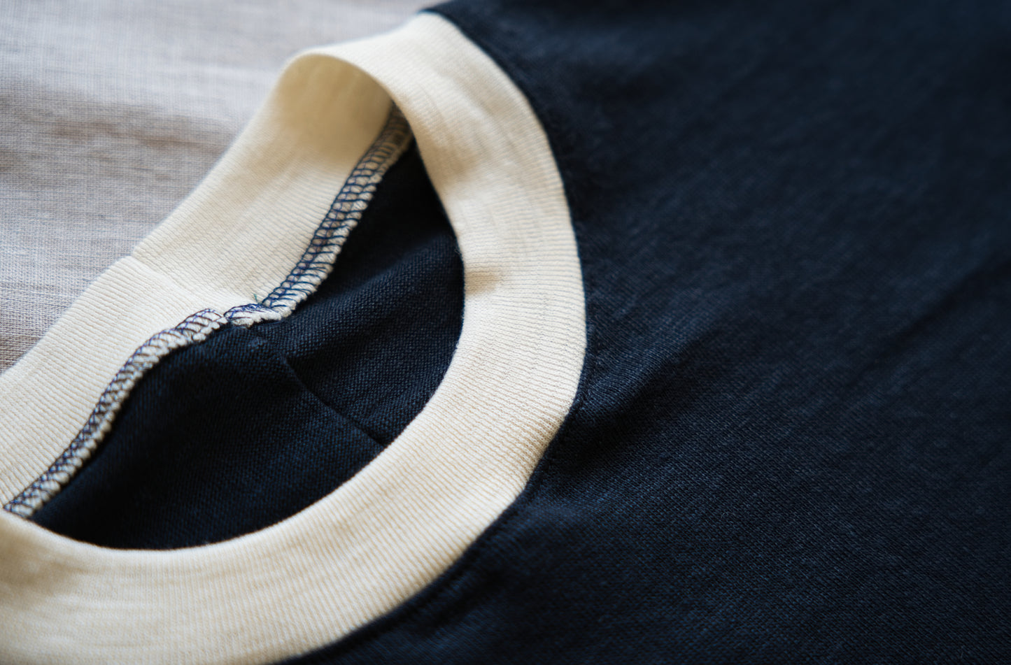 アイリッシュリネンリンガーT/Irish Linen Ringer T/Midnight Navy - Ecru