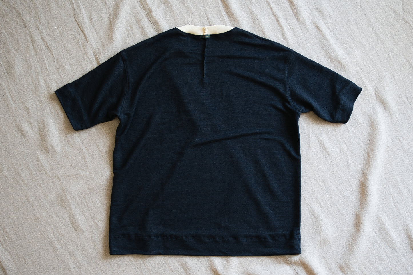 アイリッシュリネンリンガーT/Irish Linen Ringer T/Midnight Navy - Ecru