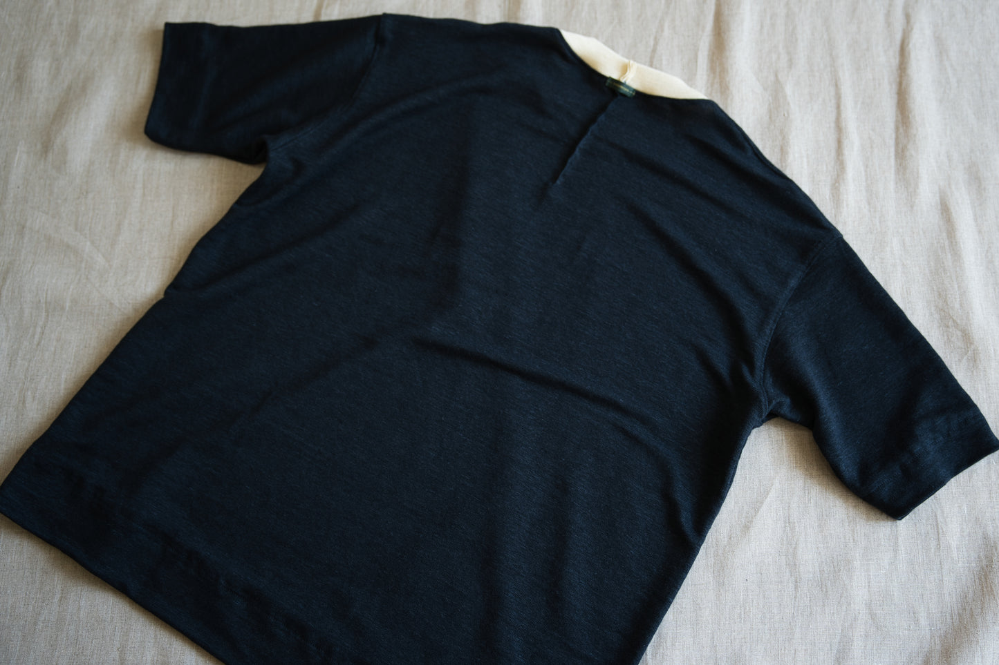 アイリッシュリネンリンガーT/Irish Linen Ringer T/Midnight Navy - Ecru