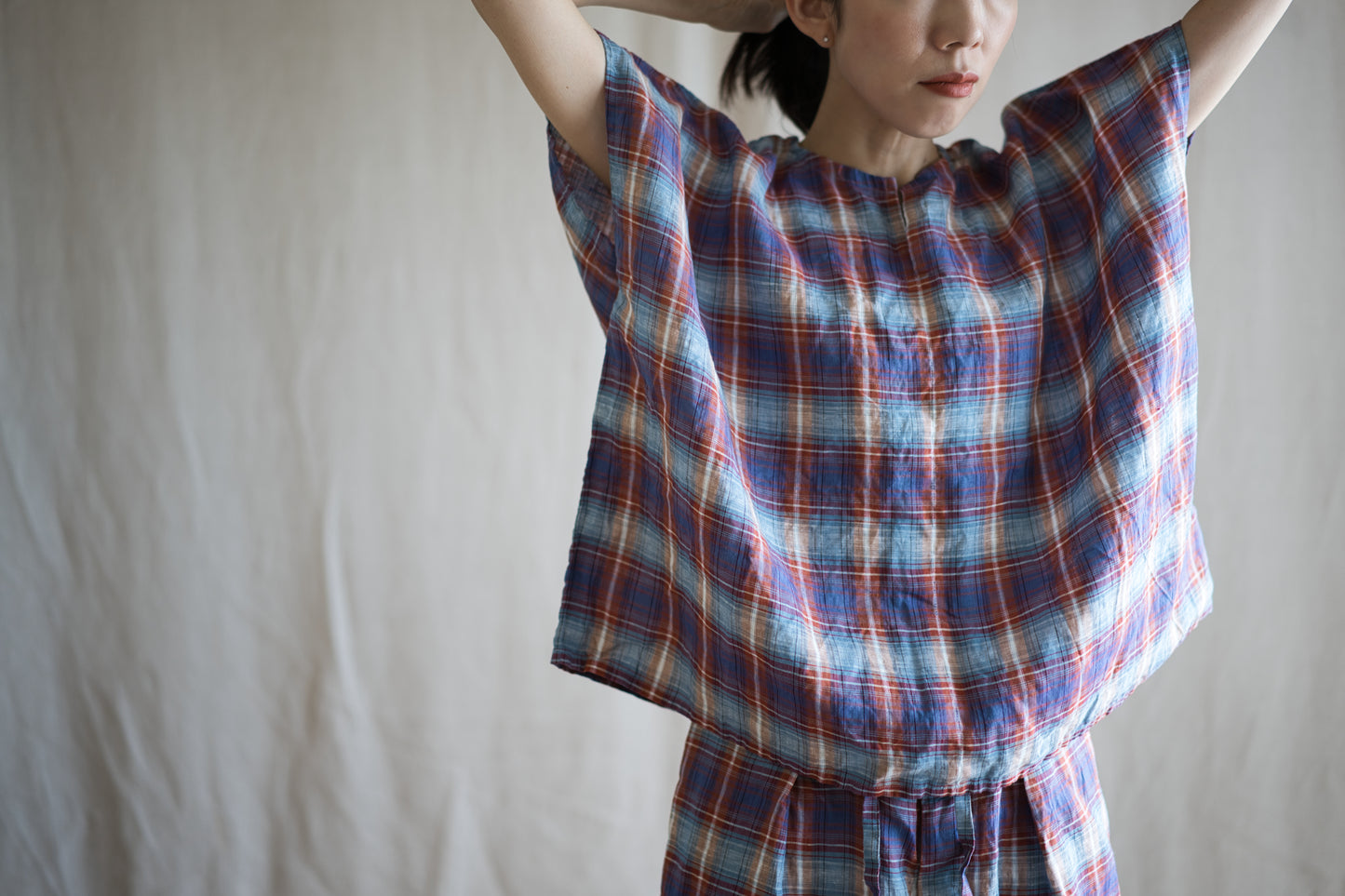 Normandy Linen Wide-Cut T-Shirt /Multi Checkered