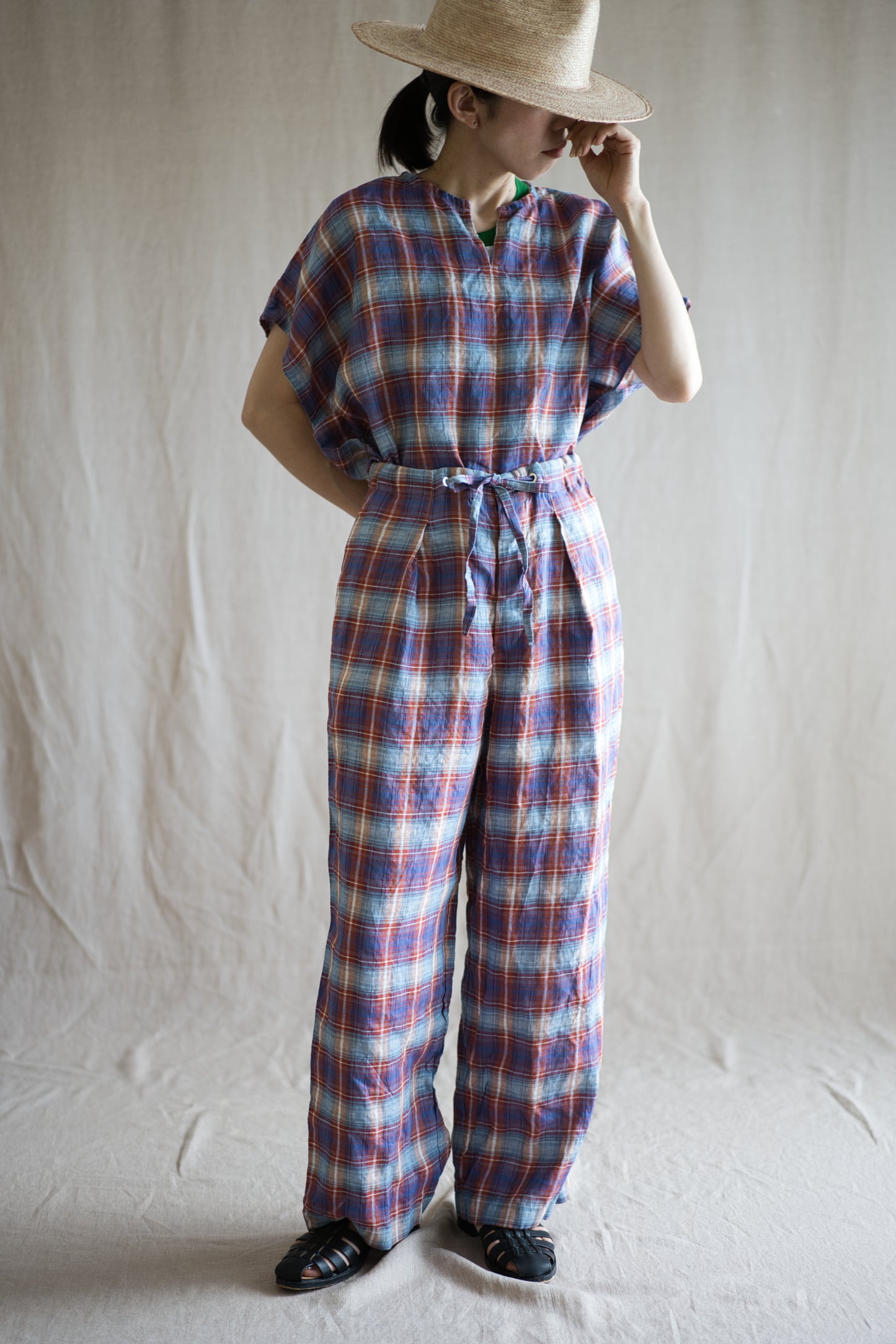 Normandy Linen Wide Pants/Multi Checkered