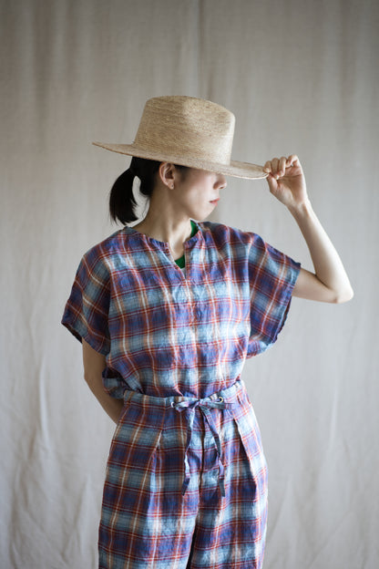Normandy Linen Wide-Cut T-Shirt /Multi Checkered