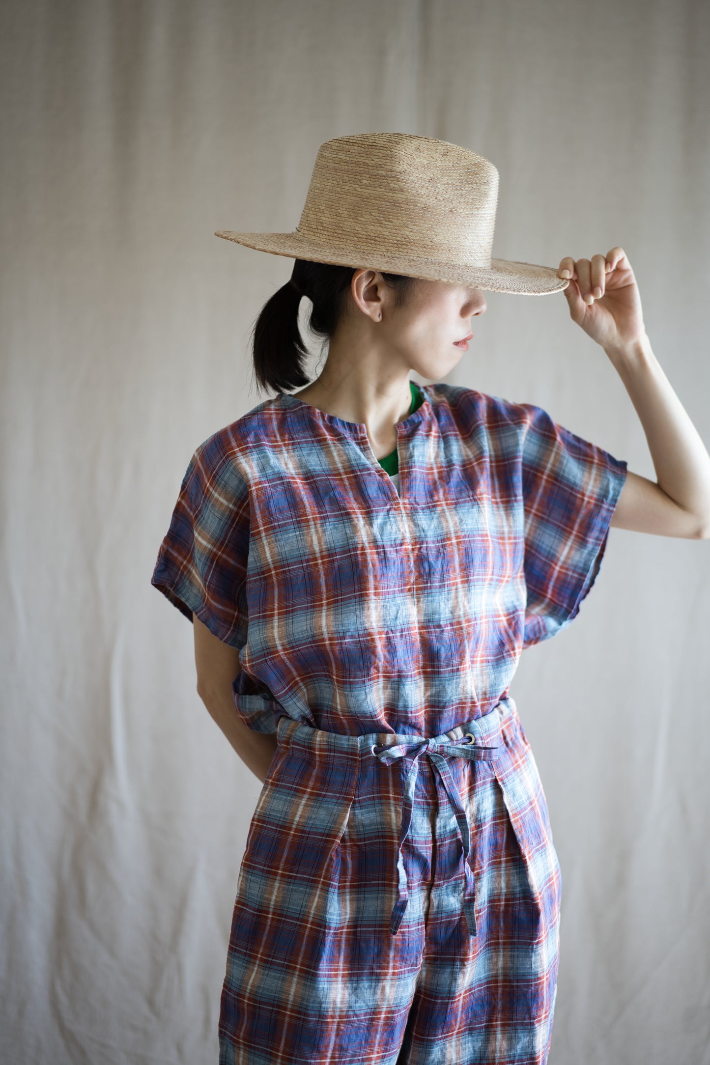 Normandy Linen Wide Pants/Multi Checkered