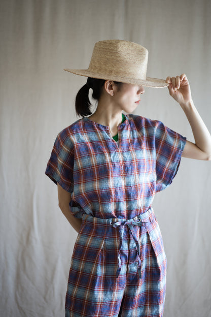 Normandy Linen Wide Pants/Multi Checkered