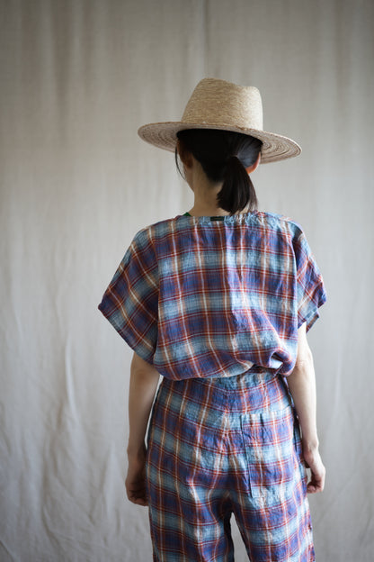 Normandy Linen Wide-Cut T-Shirt /Multi Checkered