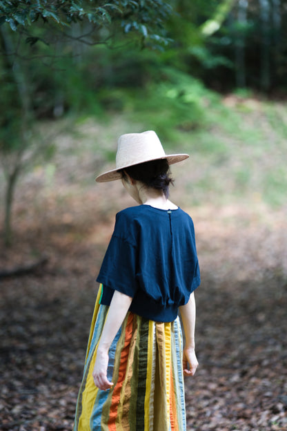 強撚糸コットン 半袖カーディガン/High-twisted yarn  cardigan/Dark navy/green