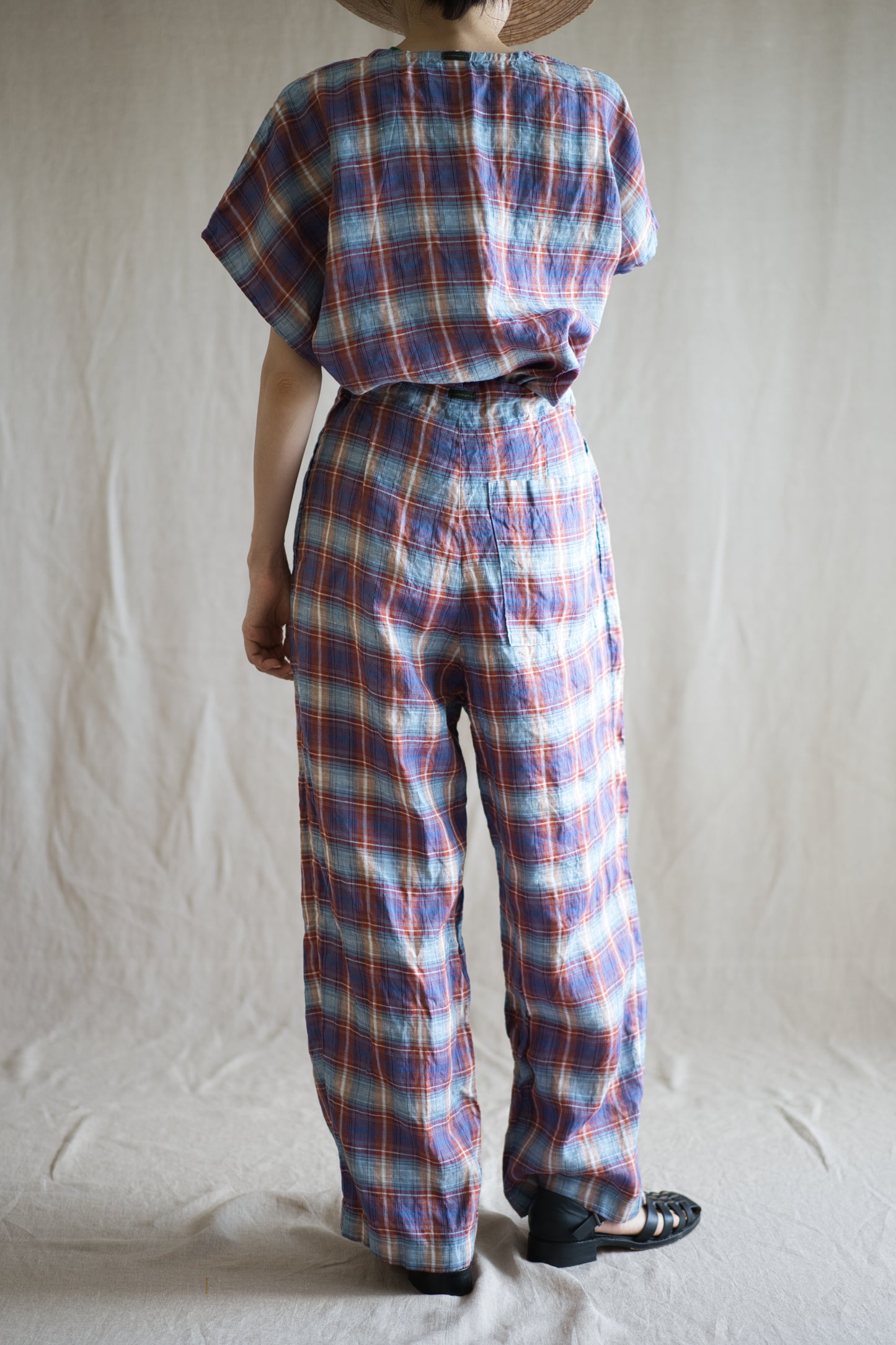 Normandy Linen Wide Pants/Multi Checkered