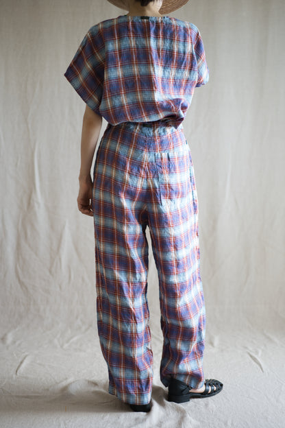Normandy Linen Wide Pants/Multi Checkered
