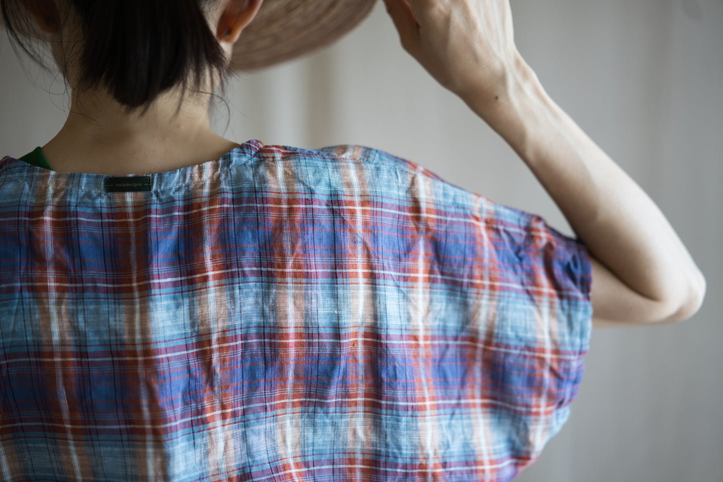Normandy Linen Wide-Cut T-Shirt /Multi Checkered