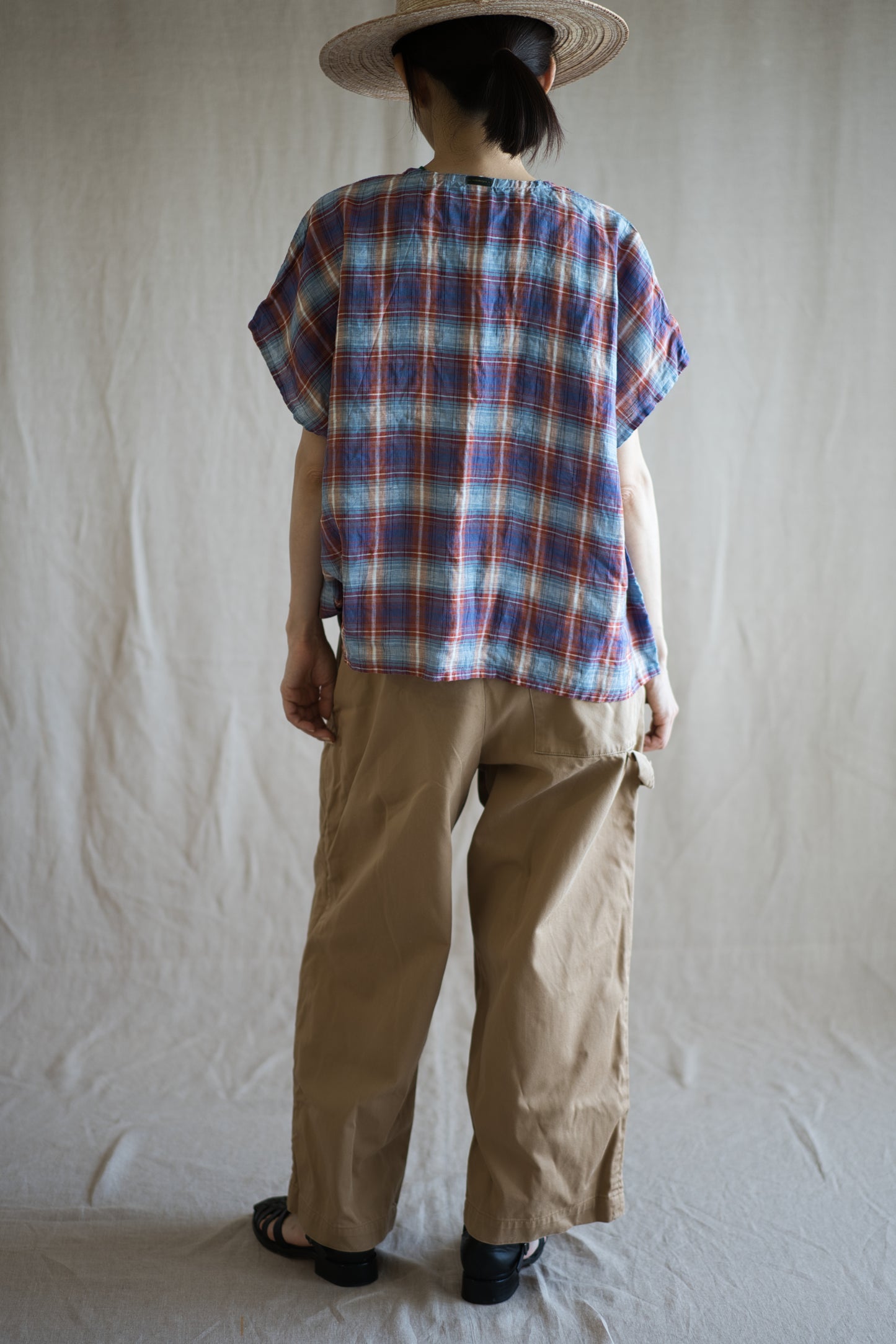 Normandy Linen Wide-Cut T-Shirt /Multi Checkered