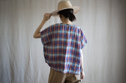 Normandy Linen Wide-Cut T-Shirt /Multi Checkered