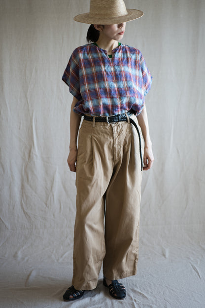 Normandy Linen Wide-Cut T-Shirt /Multi Checkered