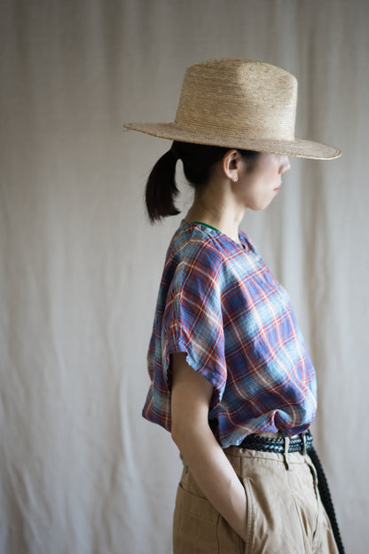 Normandy Linen Wide-Cut T-Shirt /Multi Checkered