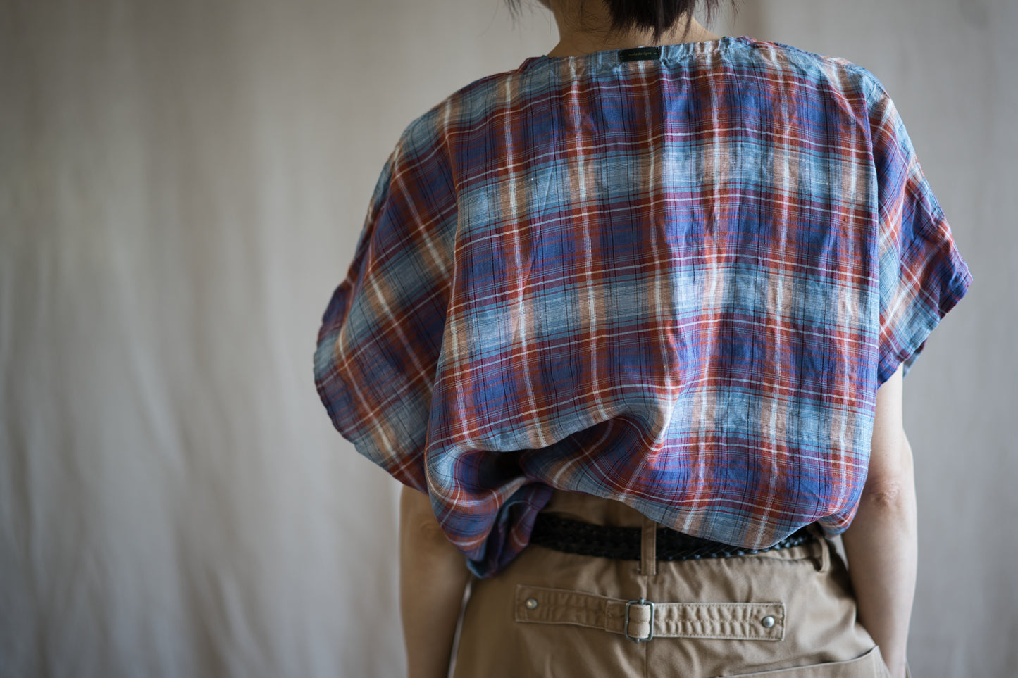 Normandy Linen Wide-Cut T-Shirt /Multi Checkered
