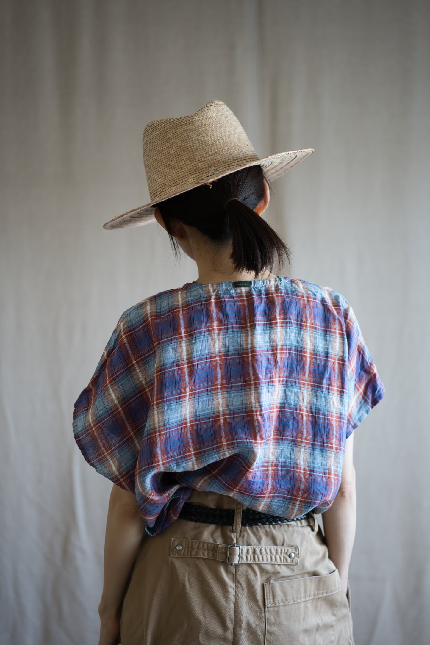 Normandy Linen Wide-Cut T-Shirt /Multi Checkered