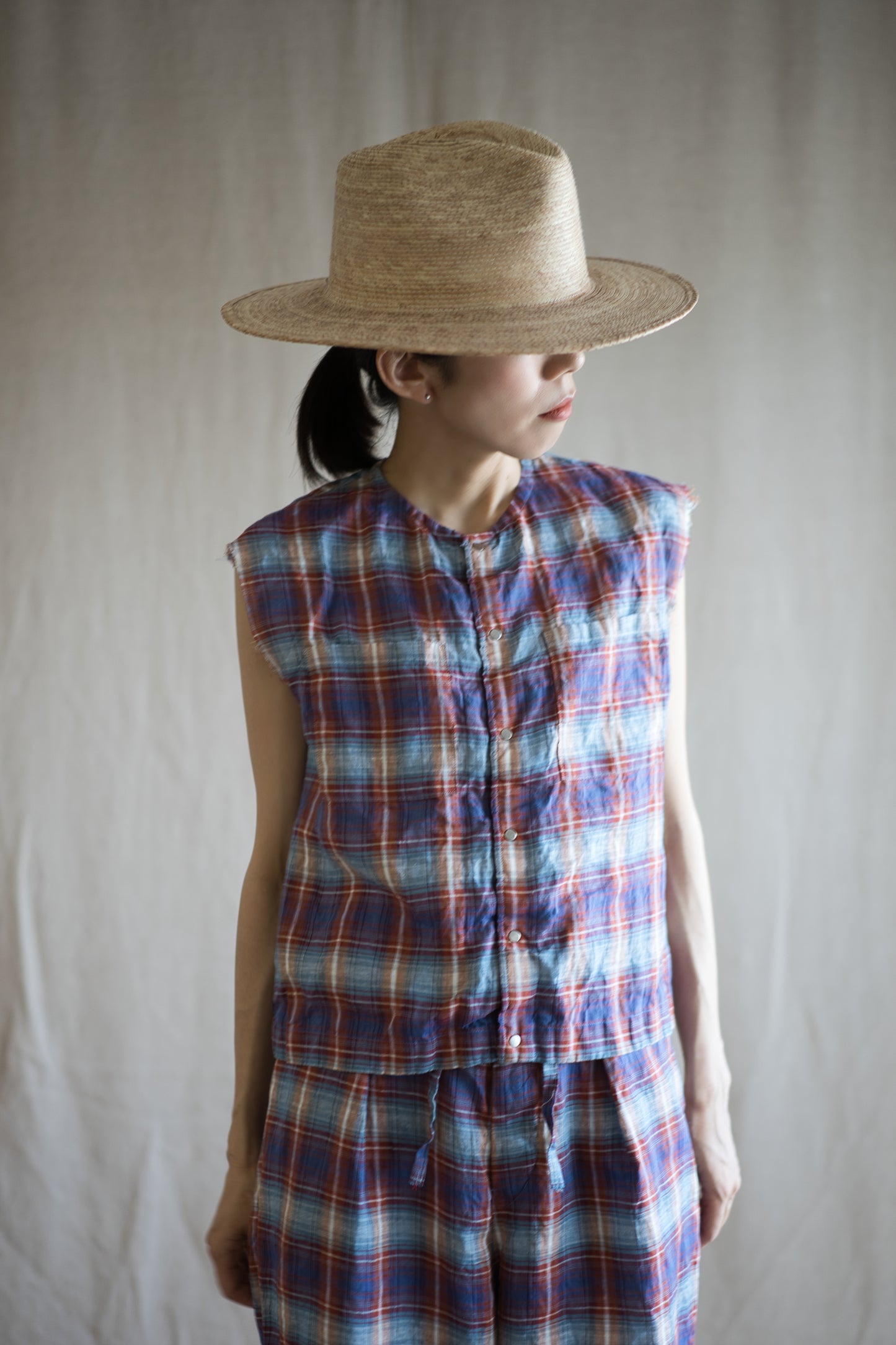Normandy Linen Sleeveless Top/Multi Checkered