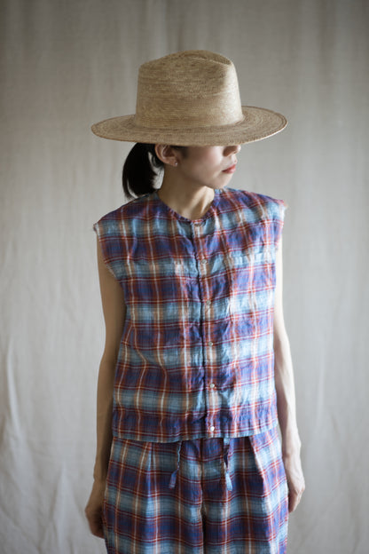 Normandy Linen Sleeveless Top/Multi Checkered