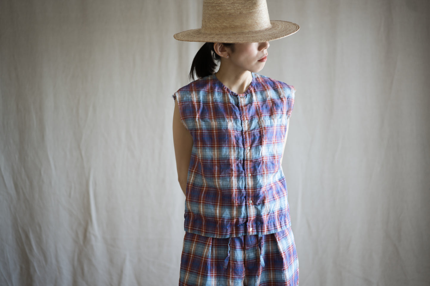 Normandy Linen Sleeveless Top/Multi Checkered
