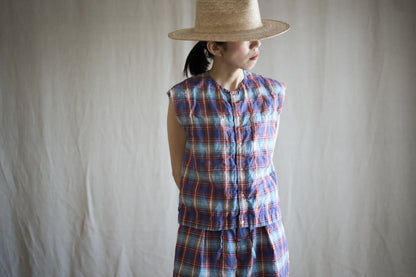Normandy Linen Sleeveless Top/Multi Checkered