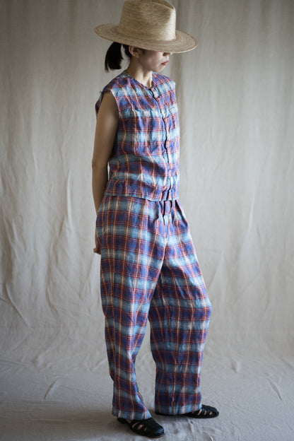 Normandy Linen Wide Pants/Multi Checkered