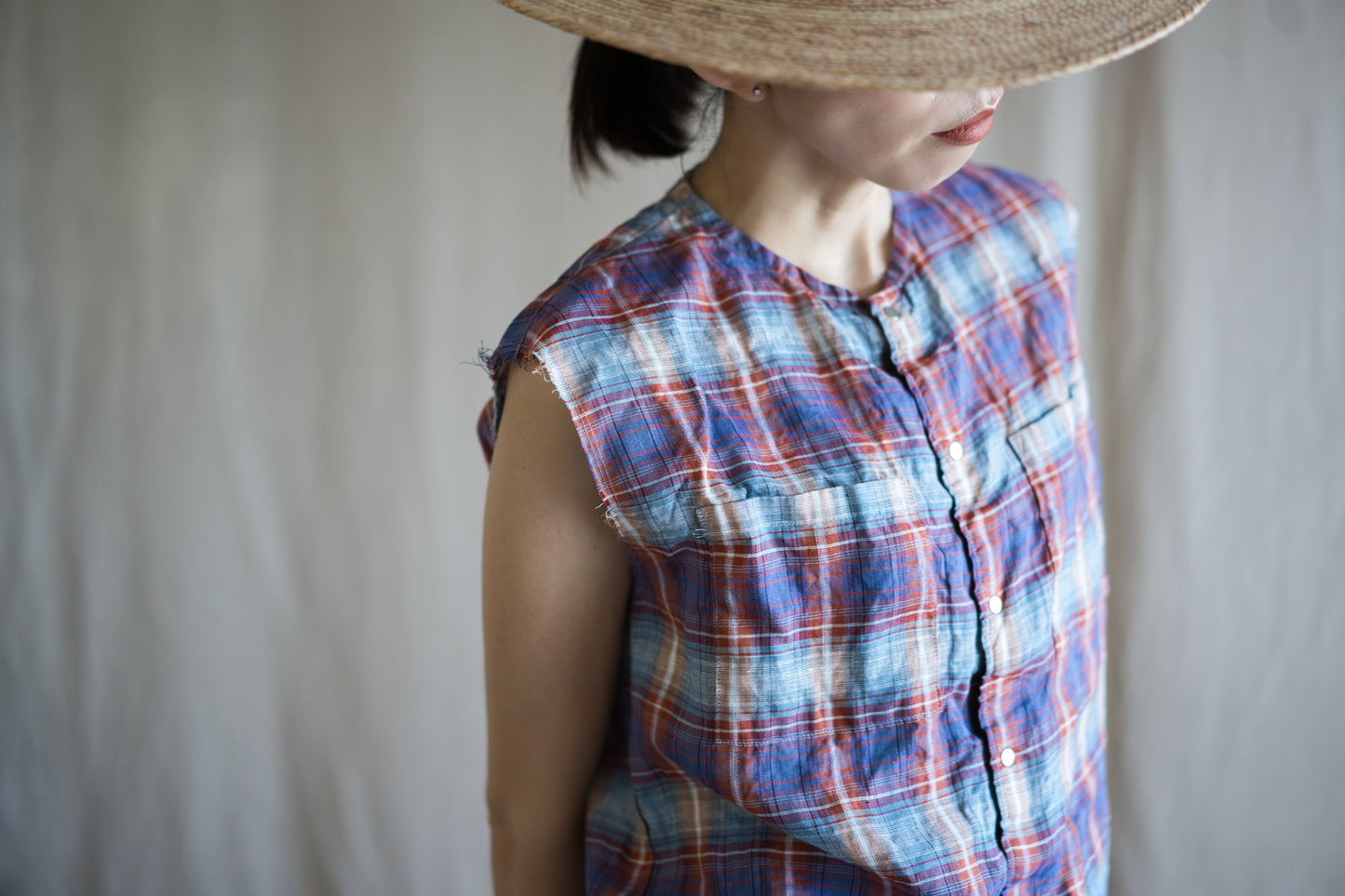 Normandy Linen Sleeveless Top/Multi Checkered