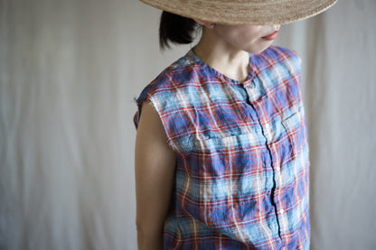 Normandy Linen Sleeveless Top/Multi Checkered