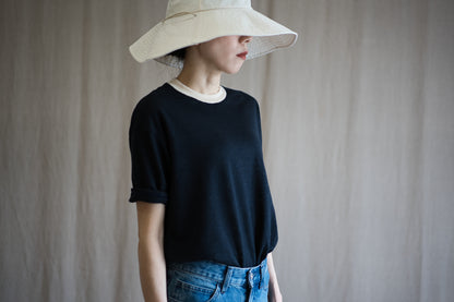 アイリッシュリネンリンガーT/Irish Linen Ringer T/Midnight Navy - Ecru