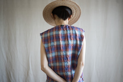 Normandy Linen Sleeveless Top/Multi Checkered