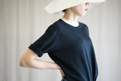 アイリッシュリネンリンガーT/Irish Linen Ringer T/Midnight Navy - Ecru