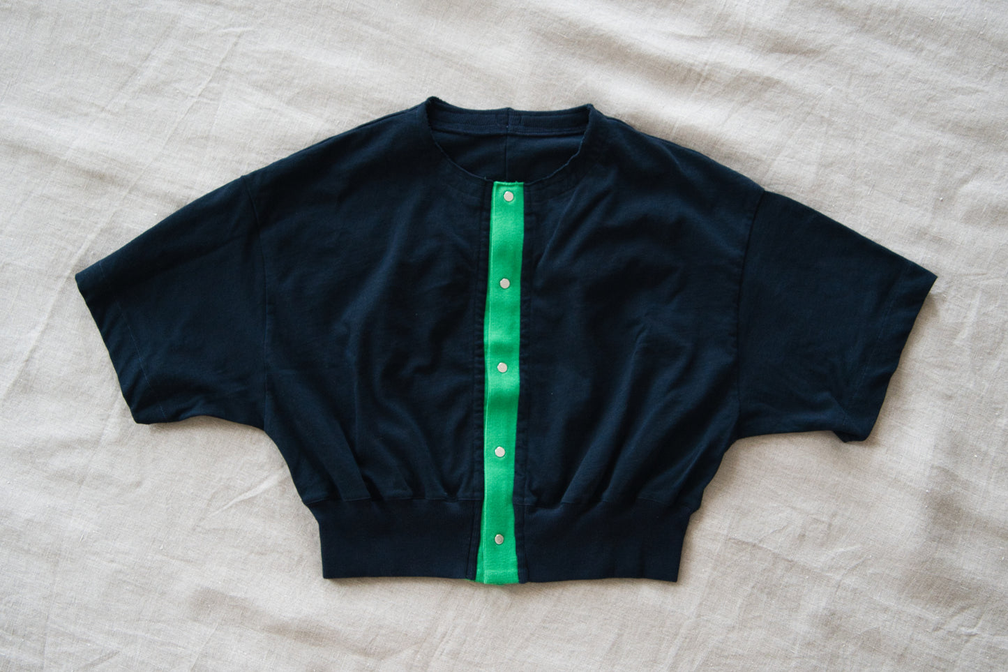 強撚糸コットン 半袖カーディガン/High-twisted yarn  cardigan/Dark navy/green