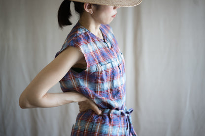 Normandy Linen Sleeveless Top/Multi Checkered