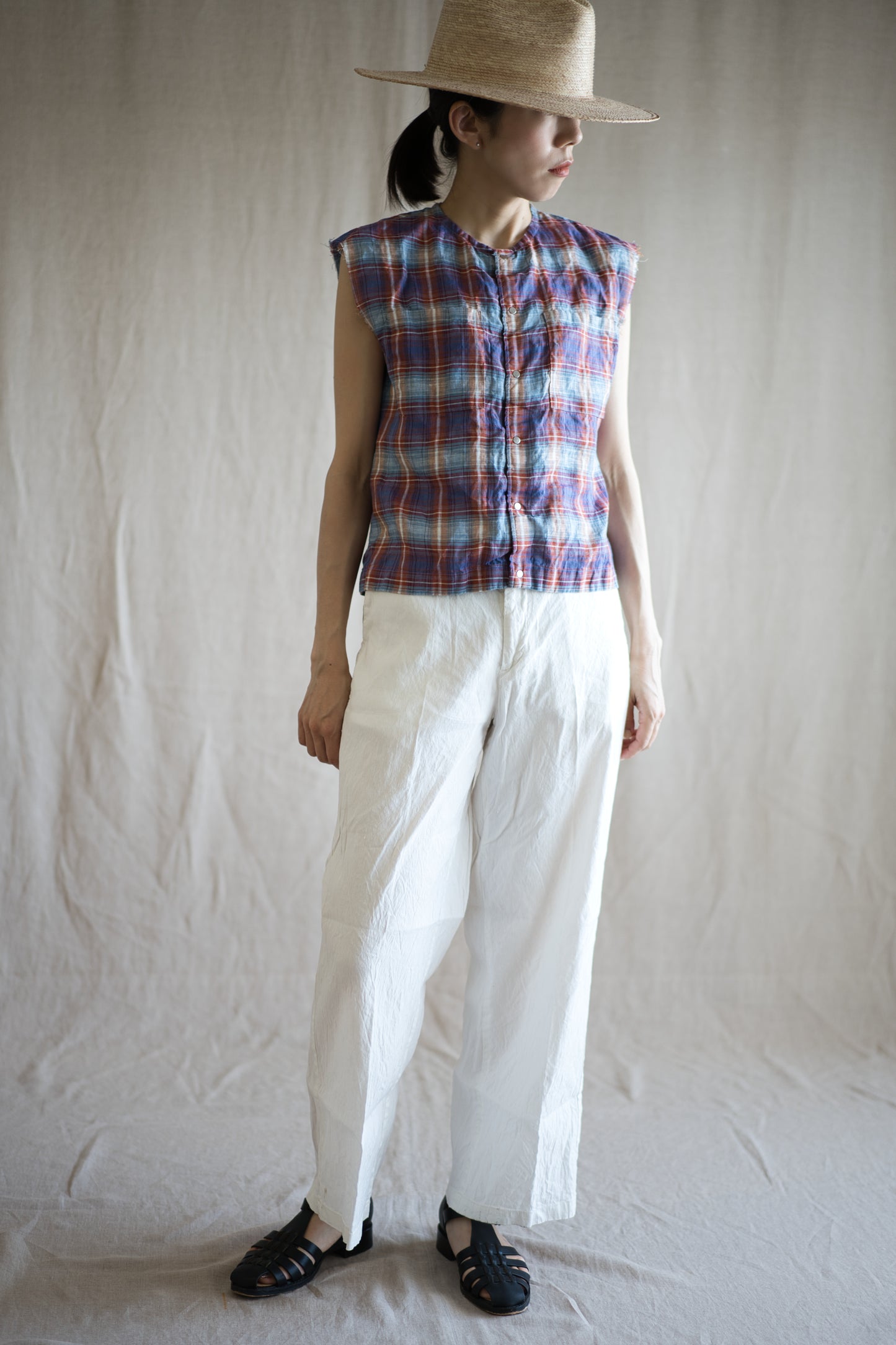 Normandy Linen Sleeveless Top/Multi Checkered