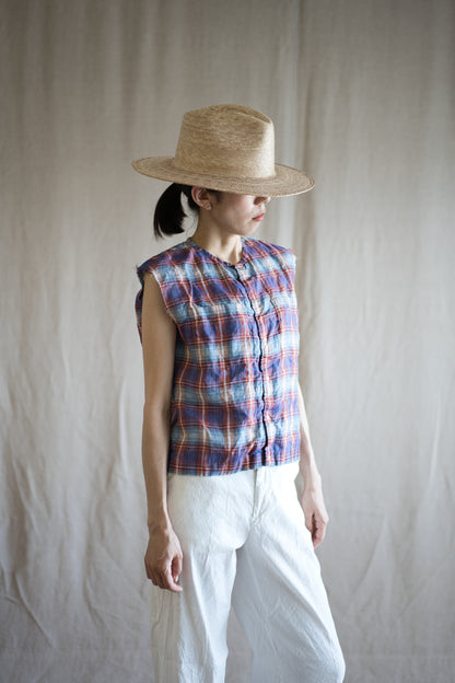 Normandy Linen Sleeveless Top/Multi Checkered