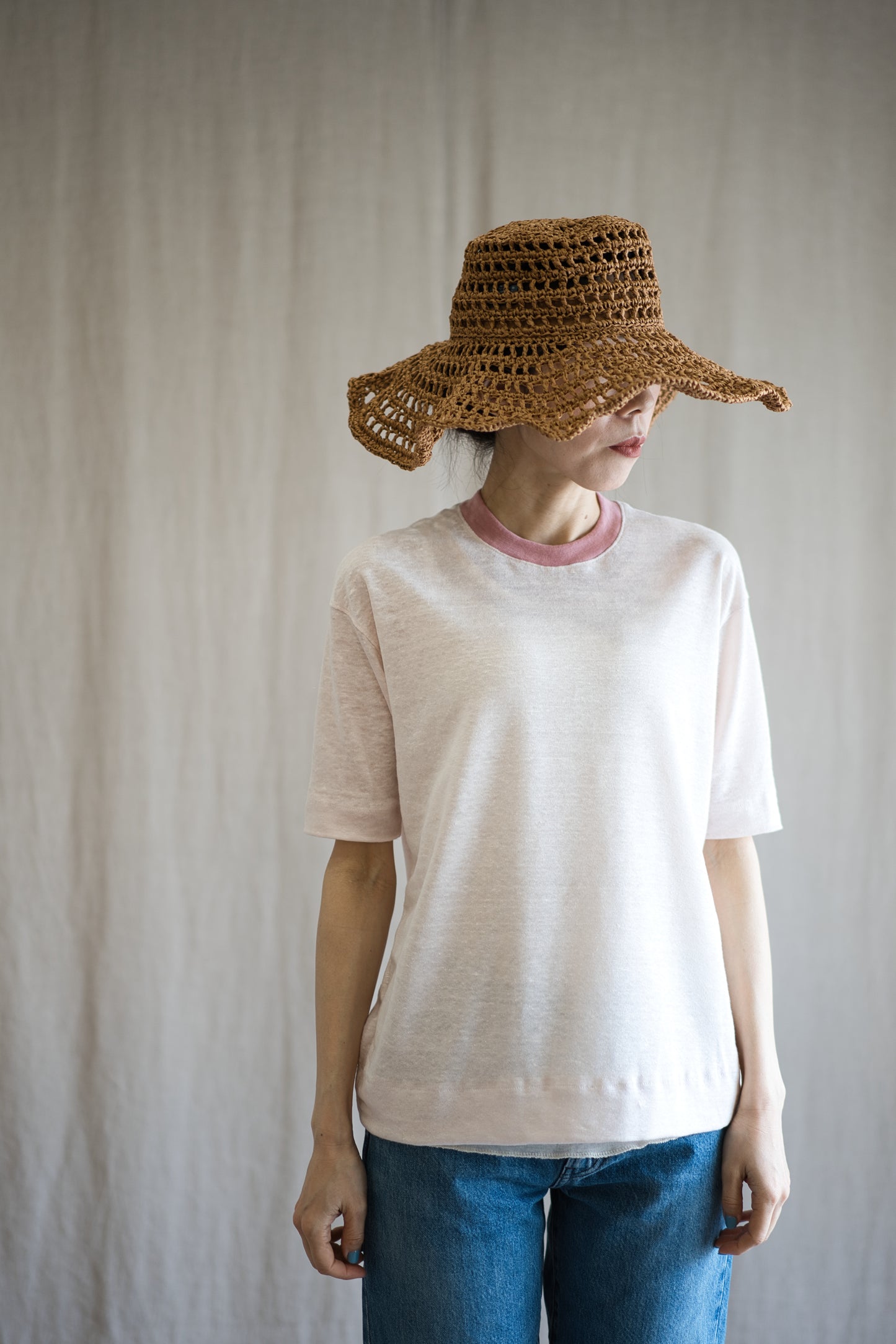 アイリッシュリネンリンガーT/Irish Linen Ringer T/Pinkish White - Pink