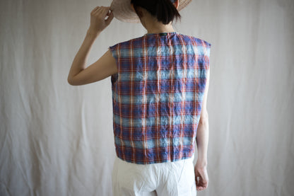 Normandy Linen Sleeveless Top/Multi Checkered