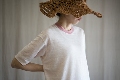 アイリッシュリネンリンガーT/Irish Linen Ringer T/Pinkish White - Pink