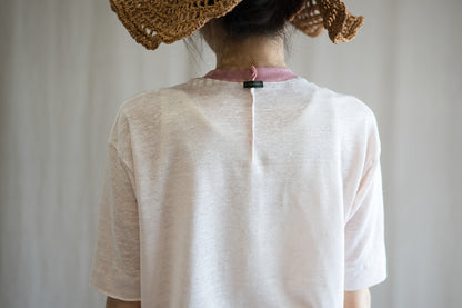アイリッシュリネンリンガーT/Irish Linen Ringer T/Pinkish White - Pink