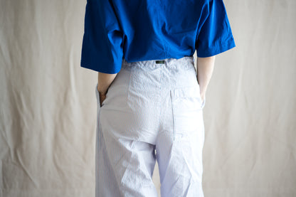 Italy Cotton Linen Wide Pants/Light blue × Pink stripe