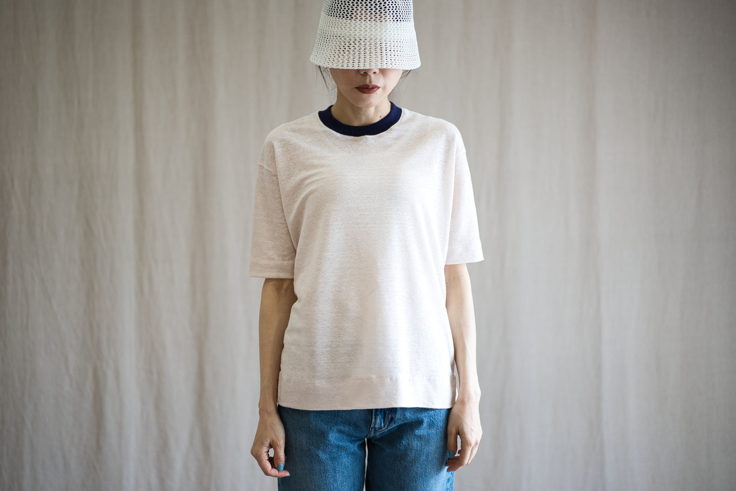 アイリッシュリネンリンガーT/Irish Linen Ringer T/Pinkish White - Purple