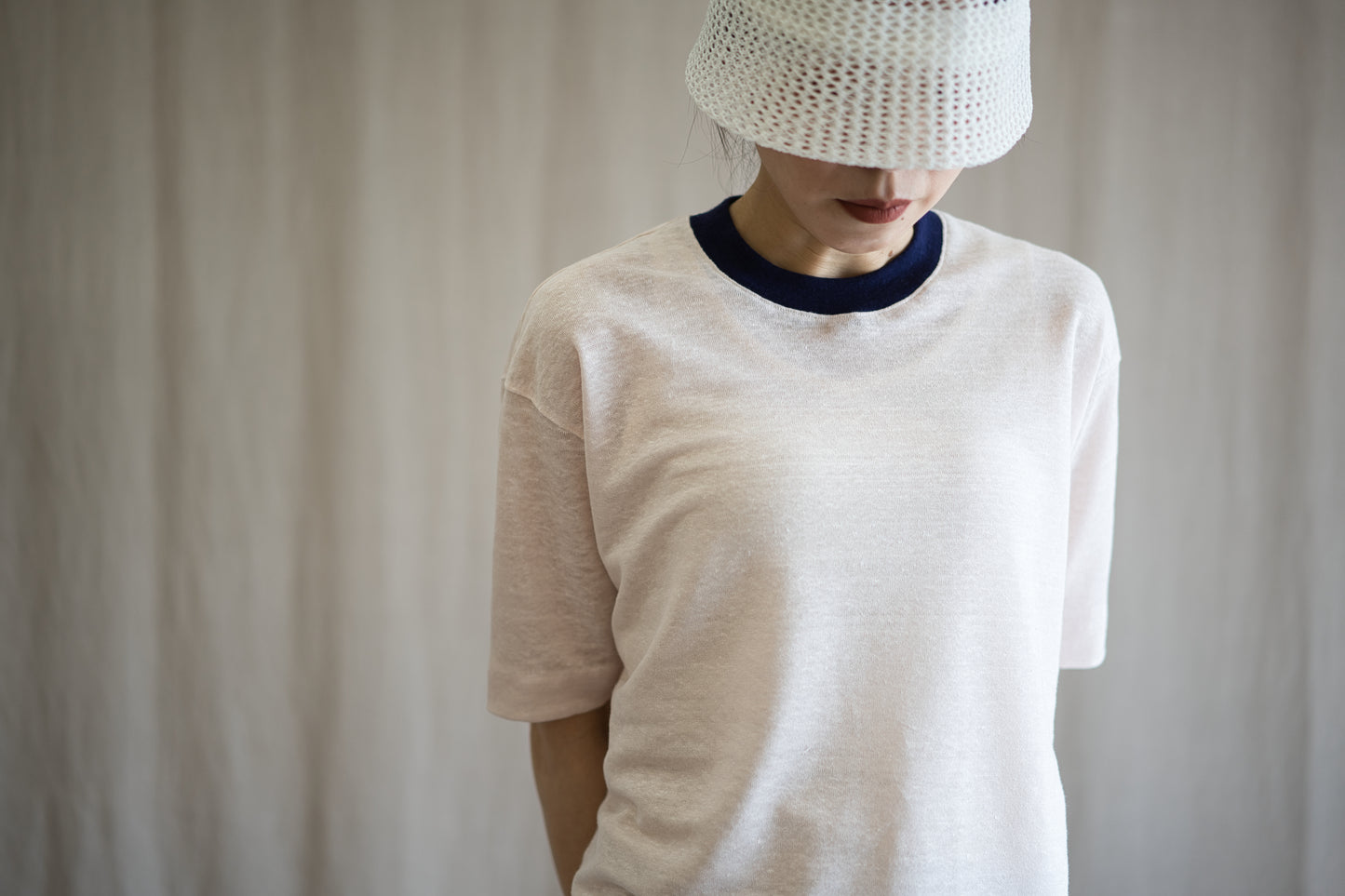 アイリッシュリネンリンガーT/Irish Linen Ringer T/Pinkish White - Purple