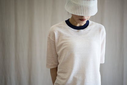 アイリッシュリネンリンガーT/Irish Linen Ringer T/Pinkish White - Purple