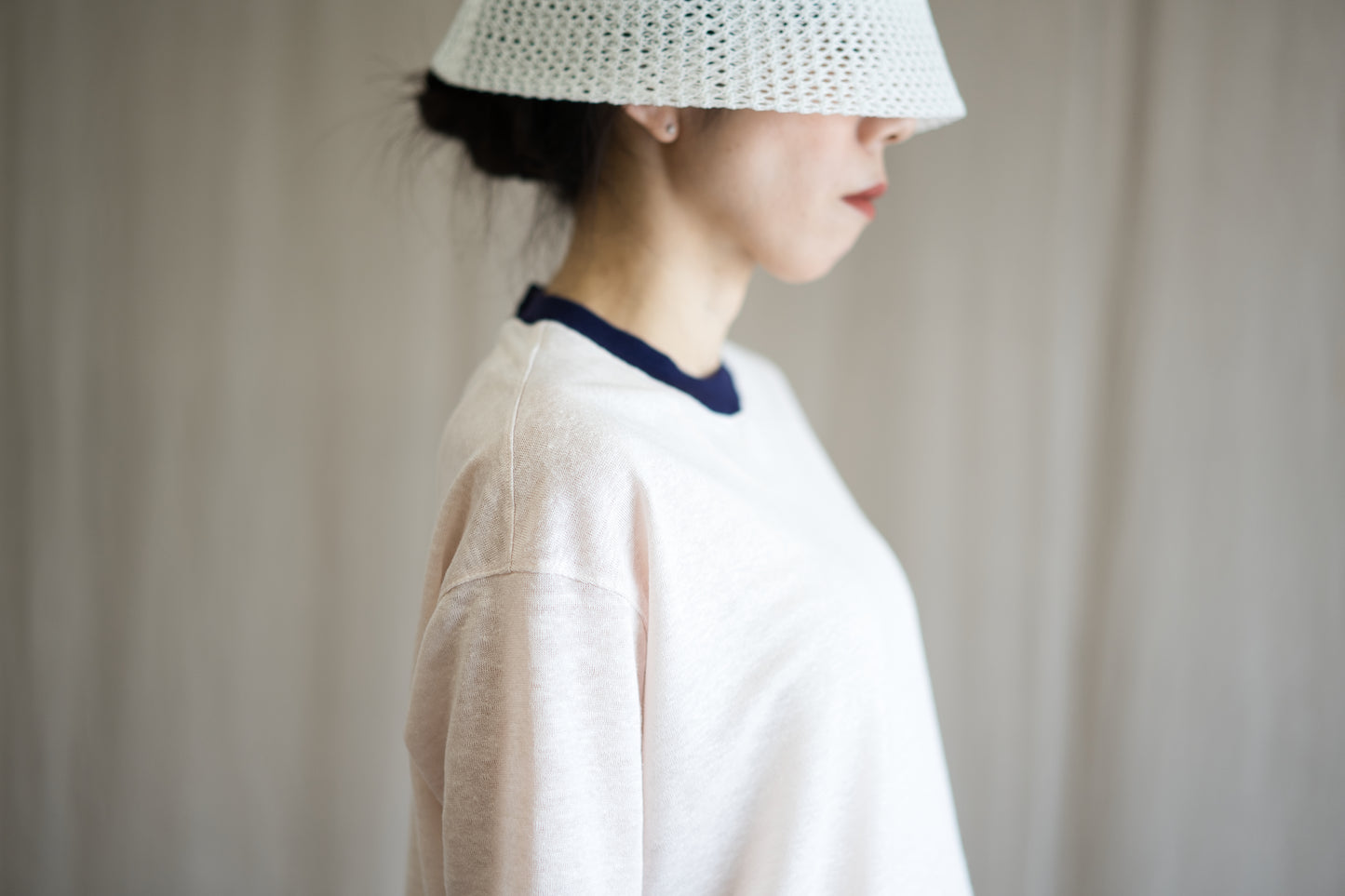 アイリッシュリネンリンガーT/Irish Linen Ringer T/Pinkish White - Purple