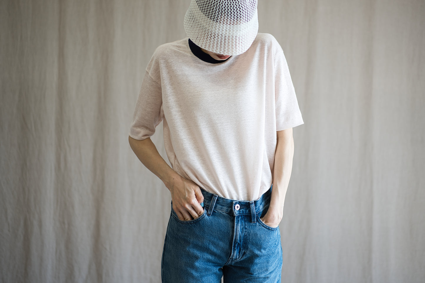 アイリッシュリネンリンガーT/Irish Linen Ringer T/Pinkish White - Purple