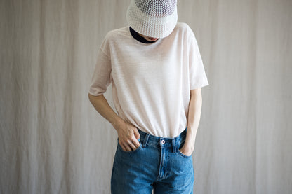 アイリッシュリネンリンガーT/Irish Linen Ringer T/Pinkish White - Purple