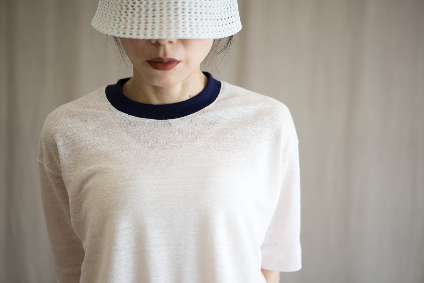 アイリッシュリネンリンガーT/Irish Linen Ringer T/Pinkish White - Purple