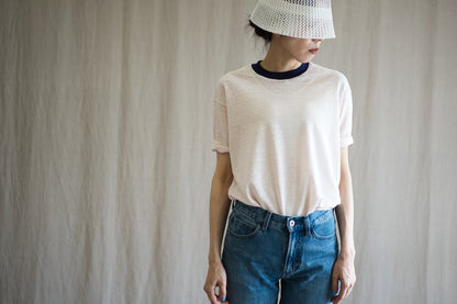 アイリッシュリネンリンガーT/Irish Linen Ringer T/Pinkish White - Purple