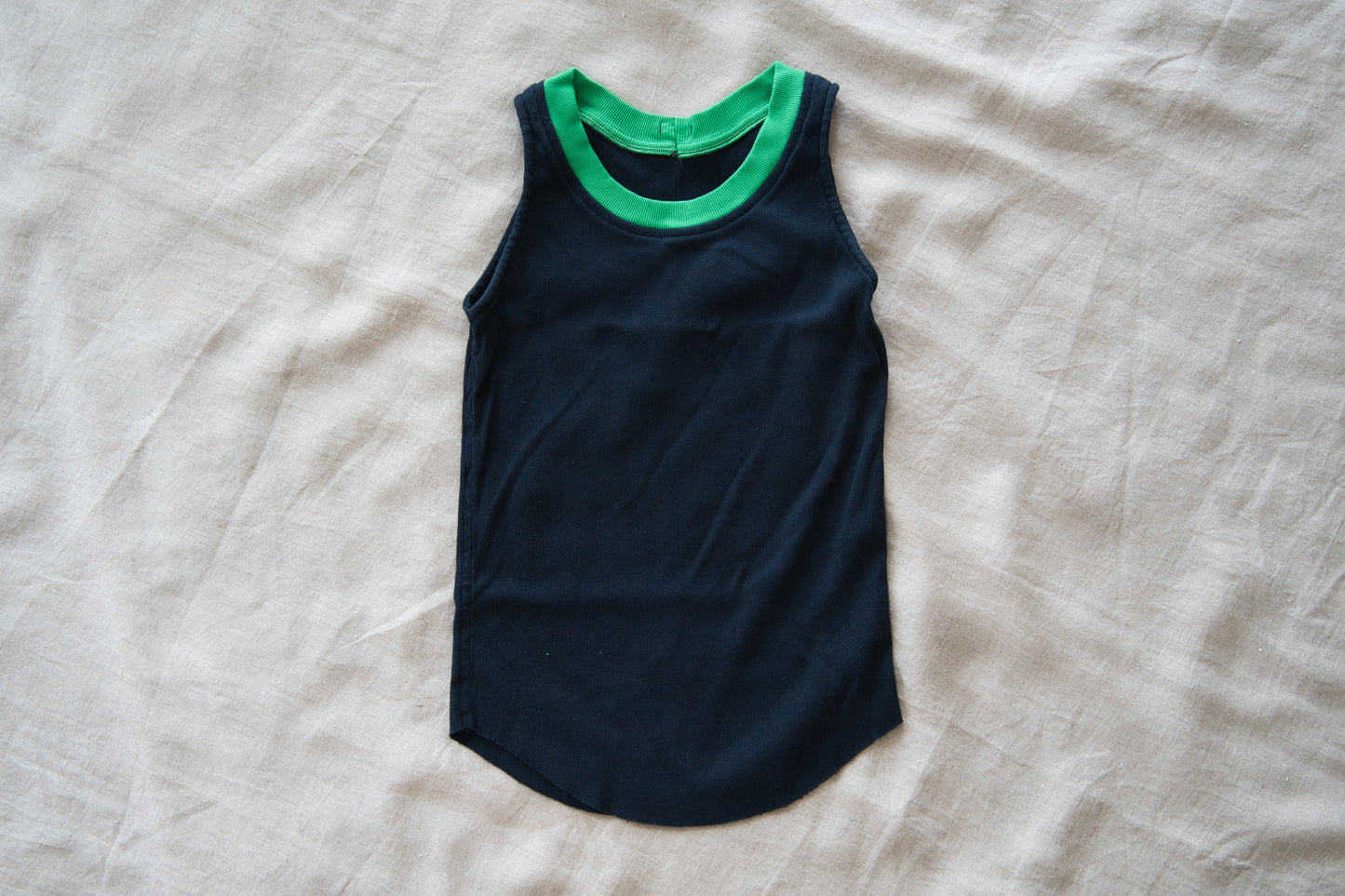 強撚リブタンクトップHigh-twisted Tank top/Dark navy/green