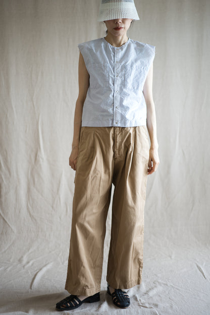 Italy Cotton Linen Sleeveless Top//Light blue × Pink stripe
