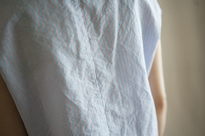 Italy Cotton Linen Sleeveless Top//Light blue × Pink stripe